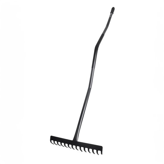 KADAX Tuinhark van metaal, tuingereedschap met metalen kop, gazonhark voor tuin, platte hark voor gazon, hark om te harken, bladbreker met steel (zwart-grijs, 14 tanden) van Merkloos	