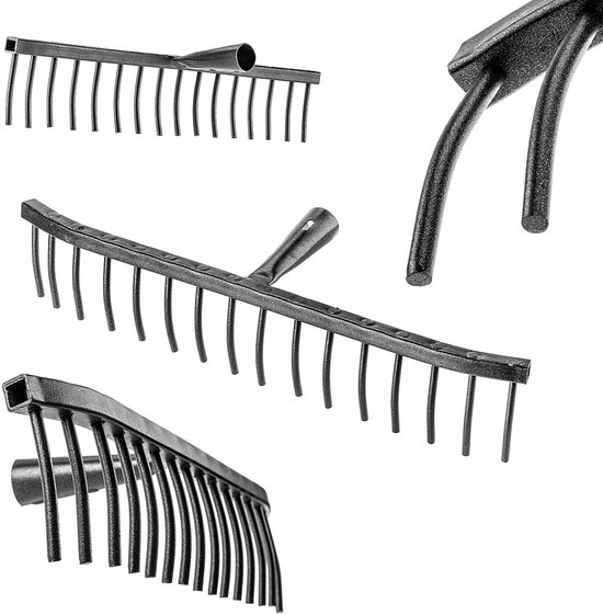KADAX Tuinhark van staal, steenhark, hark zonder steel, robuuste rekenkop, hark, tuingereedschap (rechthoekig, 16 tanden) van Merkloos	