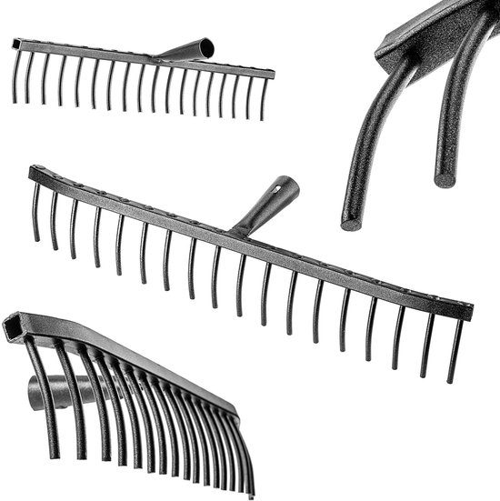 KADAX Tuinhark van staal, steenhark, hark zonder steel, robuuste rekenkop, hark, tuingereedschap (rechthoekig, 18 tanden) van Merkloos	