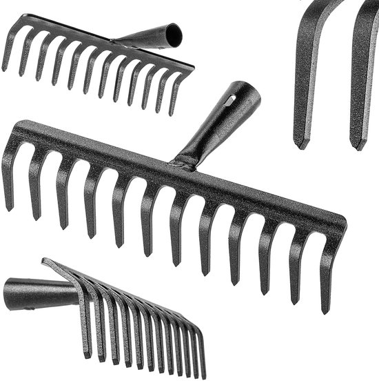 KADAX Tuinhark zonder steel, tuinhark van staal, gazonhark voor tuinonderhoud, robuuste hark, hark voor gazon, tuingereedschap (rechthoekig, 12 tanden) van Merkloos	