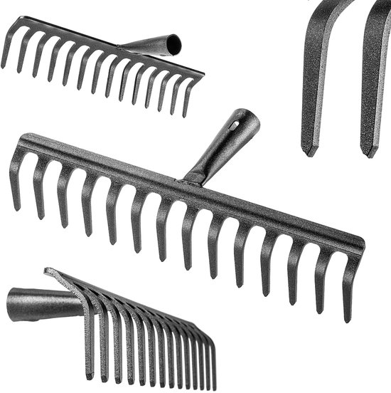 KADAX Tuinhark zonder steel, tuinhark van staal, gazonhark voor tuinonderhoud, robuuste hark, hark voor gazon, tuingereedschap (rechthoekig, 14 tanden) van Merkloos	