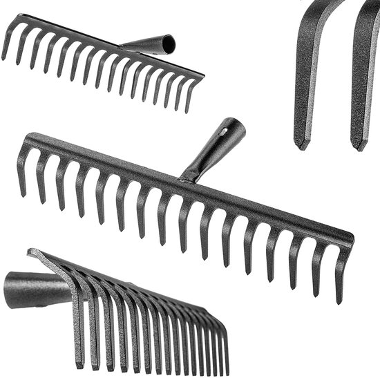 KADAX Tuinhark zonder steel, tuinhark van staal, gazonhark voor tuinonderhoud, robuuste hark, hark voor gazon, tuingereedschap (rechthoekig, 16 tanden) van Merkloos	