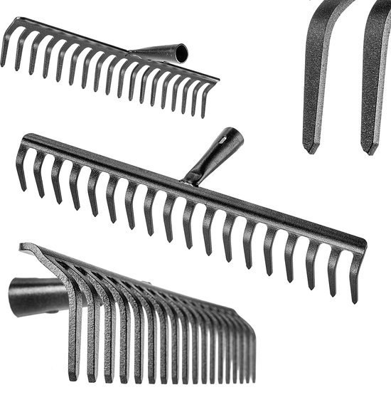 KADAX Tuinhark zonder steel, tuinhark van staal, gazonhark voor tuinonderhoud, robuuste hark, hark voor gazon, tuingereedschap (rechthoekig, 18 tanden) van Merkloos	