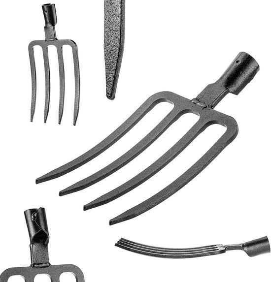 KADAX Tuinvork om te graven en los te maken, grafvork zonder steel, grafvork van gehard staal, lichte hooivork, vork, schutvork (zwart 4 tanden) van Merkloos	