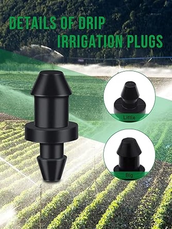 Kalolary 500 stuks druppelirrigatiepluggen, 1/4 inch buiseindafsluitingen, irrigatiepluggen, irrigatiestoppers voor huis, tuin en gazon (zwart) van Merkloos	