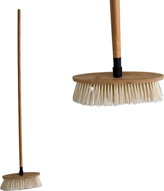 Kamerbezem – Veegborstel met steel voor binnen – Veegborstel – Kamerveger - zachte bezem met steel voor binnen & buiten – Bezemkop 30 cm – Bezemsteel 120 cm – Beige van Merkloos	