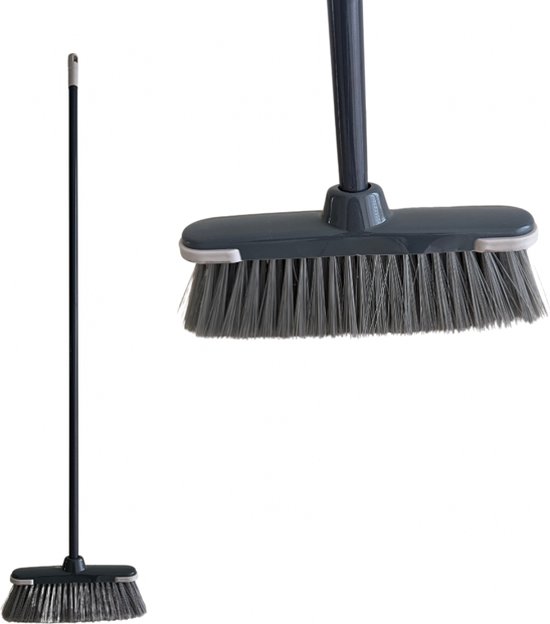 Kamerbezem – Veegborstel met steel voor binnen – Veegborstel – Kamerveger - zachte bezem met steel voor binnen & buiten – Bezemkop 30 cm – Bezemsteel 120 cm - Grijs van Merkloos	
