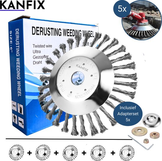 KanFix® Onkruidborstel voor Bosmaaier Electrisch Per 5 - Voegenborstel - Grastrimmer - Universeel - 20cm - 8inch van KanFix