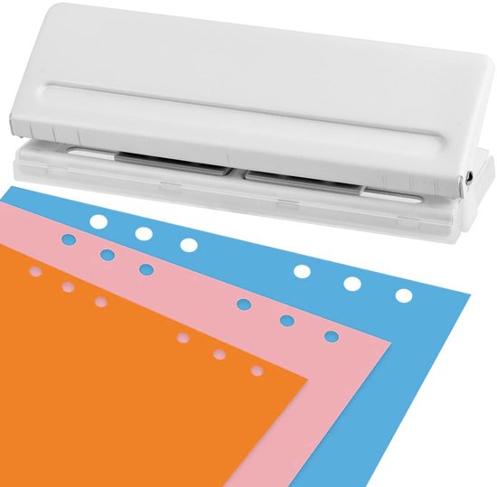 Kantoorperforator - 6-vaks - A4 - A5 - A6 - B7 - metaal - wit - 6 gaten - DIN A5 - papierperforator - kleine perforator - 6 vakken voor 8 vellen - kantoorbenodigdheden - kantooraccessoires van Estika