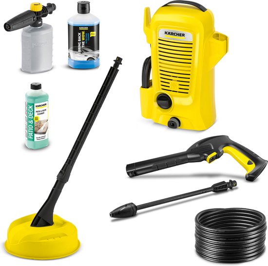 Kärcher hogedrukreiniger | K 2 Universal Edition Home | T-1 oppervlaktereiniger| Incl. Foam Jet | 110 bar | Wateropbrengst 360 l/u | 0,5 L reinigingsmiddel | 1 L Ultra Foam Cleaner 3-in-1 van Merkloos	