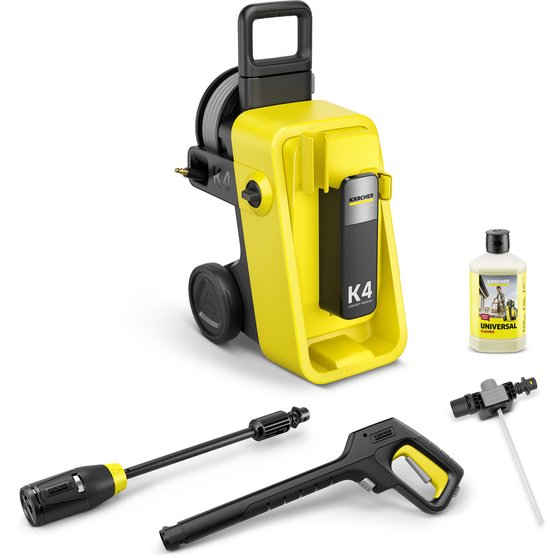 Kärcher K 4 Comfort Premium hogedrukreiniger - 130 bar - 420 l/u - 30 m²/u - Watergekoeld - Inclusief slanghaspel - 4-in1 Spuitlans - Geschikt voor o.a. auto's, paden en oppervlakken rond het huis van Merkloos	