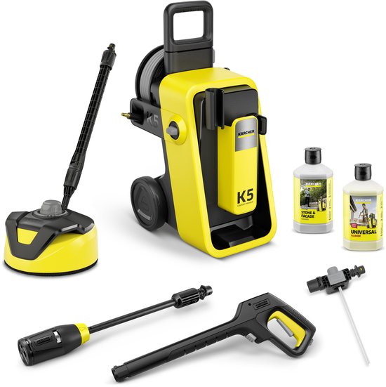 Kärcher K 5 Comfort Premium Home hogedrukreiniger - Inclusief T-racer T 5 oppervlaktereiniger - 145 bar - 500 l/u - 40 m²/u - Watergekoeld - Inclusief slanghaspel - 4-in1 Spuitlans - Voor zwaardere vervuiling op o.a. auto's, terrassen en paden van Merkloos	