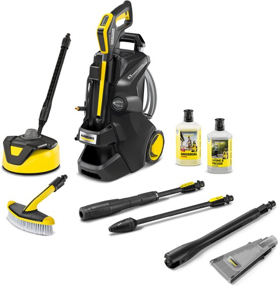 Kärcher K 5 Power Control Flex Home & Brush AE eco!Booster set Hogedrukreiniger - Inc. T 5 Terrasreiniger - eco!Booster en wasborstel PremiumFlex hogedrukslang - 145 bar - 500 l/u - 40 m²/u - App ondersteuning - 2x Reinigingsmiddel 1L van Merkloos	