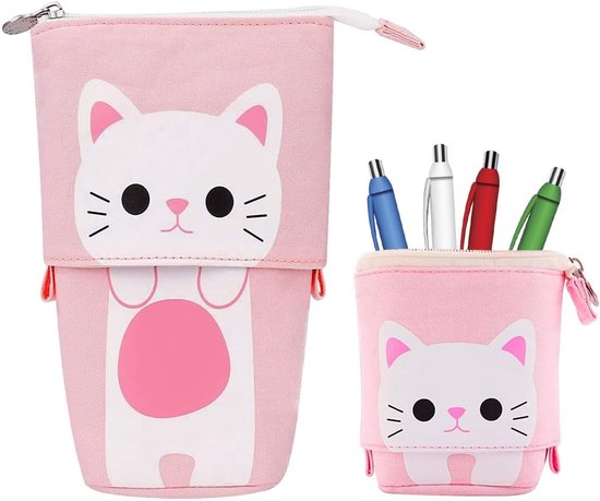Kat, Katten Pennenetui, Kinderen Etui Kat, Kat Schrijfwaren, voor Meisjes Jongens Tiener Cadeau, 12,5~19cm, roze, 18.5 x 11.5 x 6 cm