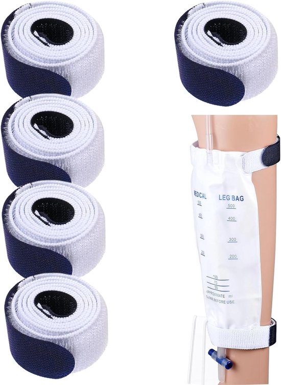 Katheter beenzakken - totale lengte 66,5 cm - urinezakje wit - riemen en katheterhouder - stabilisatieapparaat voor katheter - houder en slang voor urinezak - beentas met riem - 4 stuks van Merkloos	