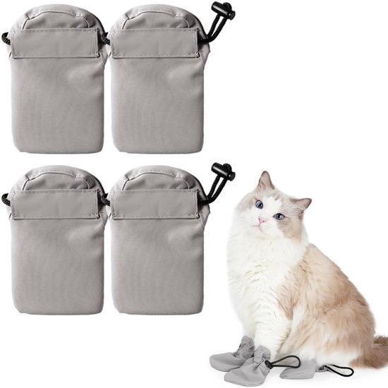 Kattenslofjes - 4 stuks - mesh verstelbare anti-kras kattenwanten - om krassen te voorkomen - geschikt voor kattenverzorging - baden - scheren - voeren - nageltrimmen van Merkloos	