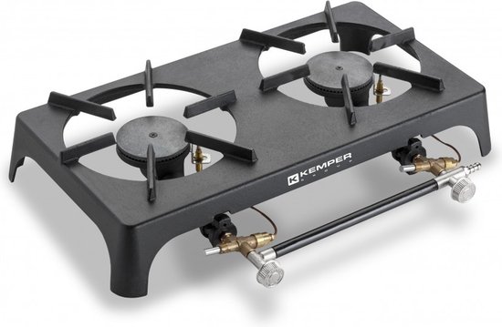 Kemper Gietijzeren 2 pits Camping Gasfornuis met thermokoppel 7,5KW van Kemper