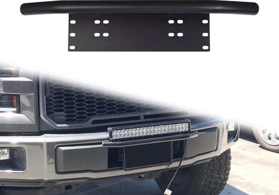 Kentekenplaathouder bull bar, kentekenplaat houder voor voorbumper voor LED-verlichting, werklamp 4x4 Auto SUV offroad montagebeugel, aluminiumlegering, zwart