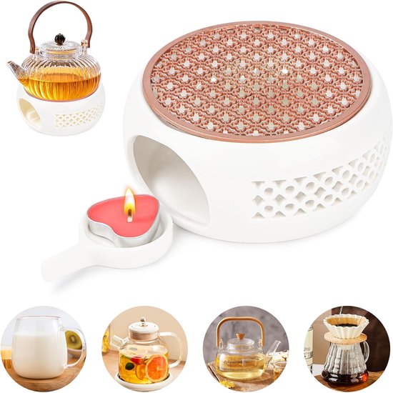 Keramische theewarmer met theelichthouder - theepot voor theepot - theekopje - theelichtoven - thee-warmhouder - theepotverwarmer - geschikt voor het verwarmen van thee, melk en koffie van Merkloos	