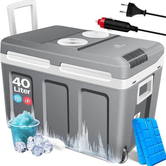 KESSER® 40L Thermo Elektrische Koelbox met wielen | voor warm houden en koelen | Coolbox | 12 volt en 230 volt| minikoelkast | thermobox voor auto| boot en camping | met ECO-modus - 40L, Grijs van KESSER