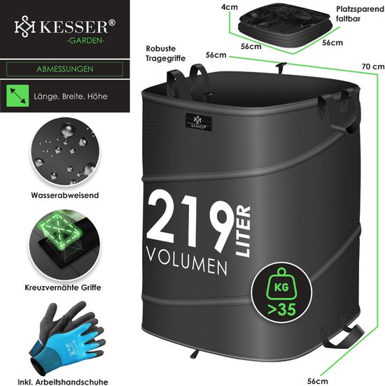 KESSER® Pop-Up Tuinzak Bladzak Tuinafvalzak inclusief Handschoenen van KESSER