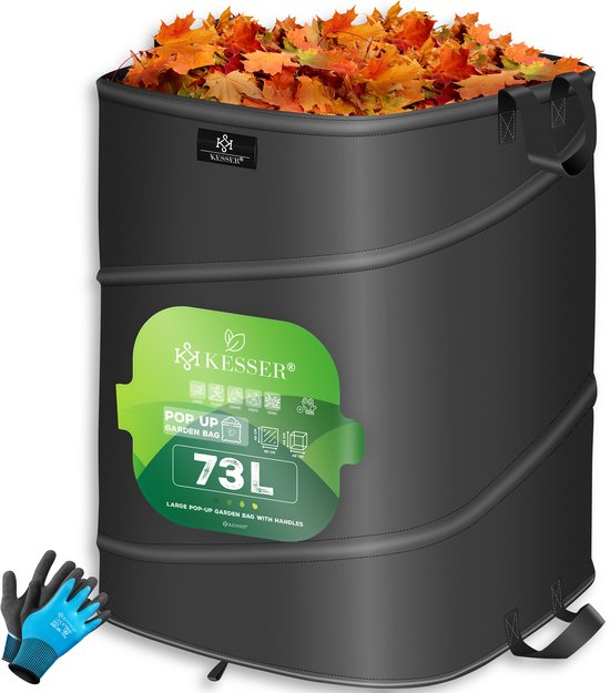 KESSER® Pop-up tuinzak set van 2 x 175 liter - Zelfstaand en opvouwbaar - Zwart/lichtgroen