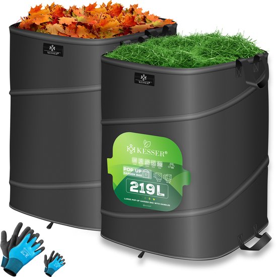 KESSER® Pop-up tuinzak set van 2 x 219 liter - Zelfstaand en opvouwbaar - Antraciet/zwart