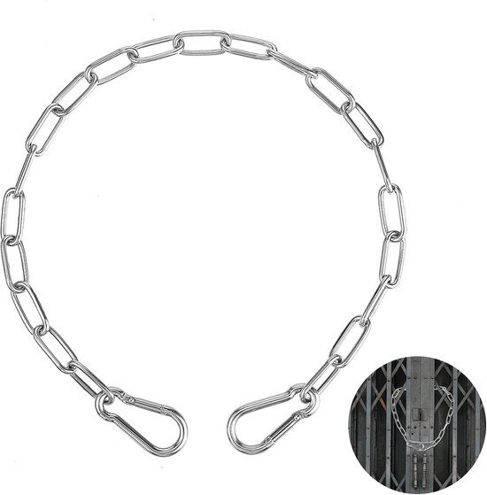 Ketting, roestvrijstalen ketting, metalen ketting, veiligheidsdeur, kettingslot met gespen aan beide uiteinden, geschikt voor fietsdeuren, hekken, scootersloten, diefstalbeveiliging, ketting van Merkloos	
