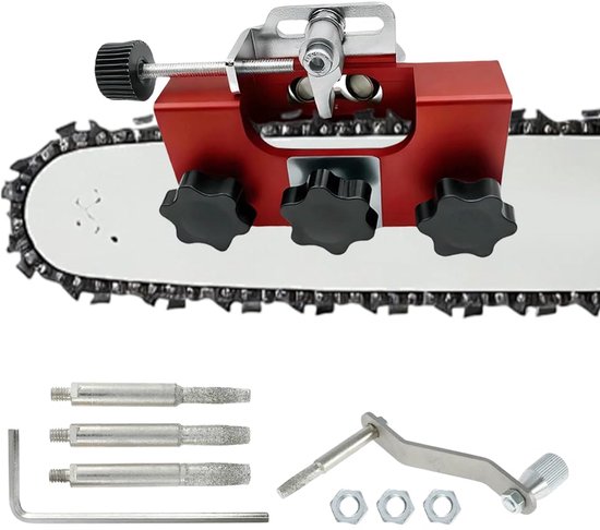 Kettingslijper - Kettingzaag slijper - met 4/5/6 mm slijpkop - draagbare handslinger - kettingzaagslijper kit - voor alle soorten kettingzagen -rood van Merkloos	