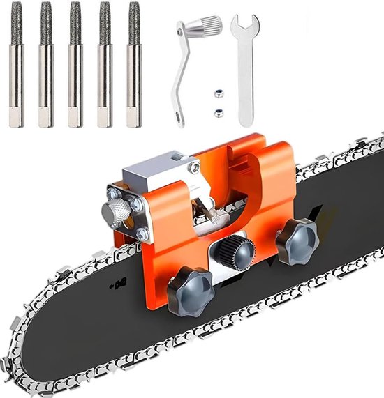 Kettingslijper - Kettingzaag slijper - Met 5 slijpkoppen - 7×6×2,8cm - Kettingzaag slijpmal - Slijpen voor kettingzagen - Draagbare Slijper vijltafel - Tanden Slijper - Voor alle soorten kettingzagen en elektrische zagen - Eenvoudig in gebruik - Geel van Merkloos	