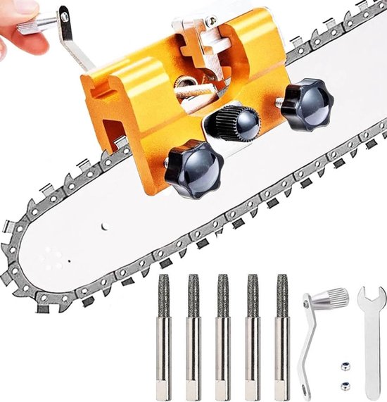 Kettingslijper - Kettingzaag slijper - Met 5 slijpkoppen - 9,8×6,5×7,5cm - Kettingzaag slijpmal - Slijpen voor kettingzagen - Draagbare Slijper vijltafel - Tanden Slijper - Voor alle soorten kettingzagen en elektrische zagen - Eenvoudig in gebruik van Merkloos	