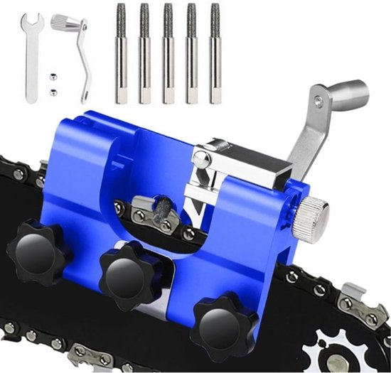 Kettingslijper - Kettingzaag slijper - Met 5 slijpkoppen - Draagbare handkruisjes keten zaagslijpmachine - Tanden Slijper - Slijper vijltafel - voor alle soorten kettingzagen en elektrische zagen - blauw van Topeqx