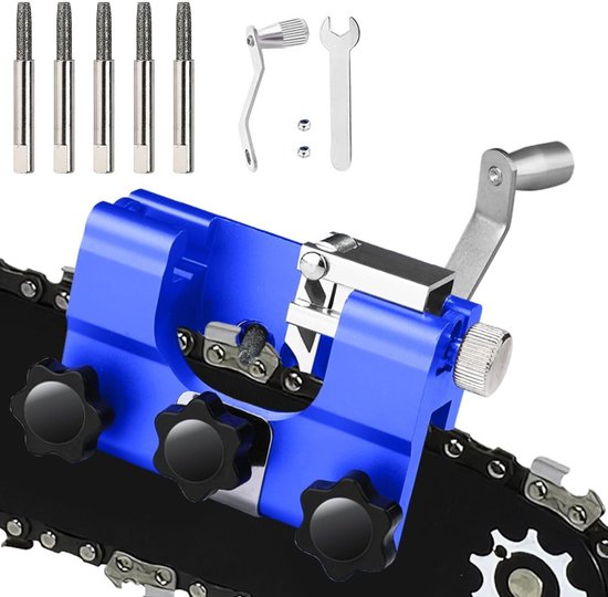 Kettingslijper - Kettingzaag slijper - Met 5 slijpkoppen - Kettingzaag slijpen - Slijpen voor kettingzagen - Kettingzaag Ketting Slijper - Tanden Slijper - Slijper vijltafel - Voor alle soorten kettingzagen en elektrische zagen - 10*6*7cm - Blauw van Merkloos	