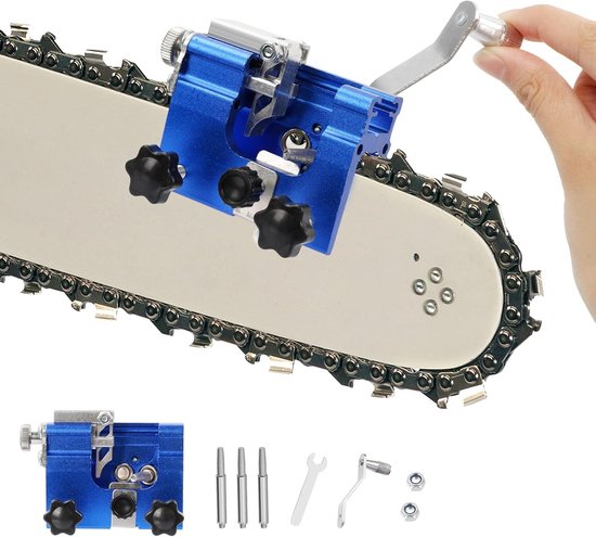Kettingslijper - Met 3 slijpkoppen - Kettingzaag slijper - Handzwengel Kettingslijper - Tanden Slijper - voor kettingzagen en elektrische zagen - 6x7x2,8cm - blauw van Merkloos	
