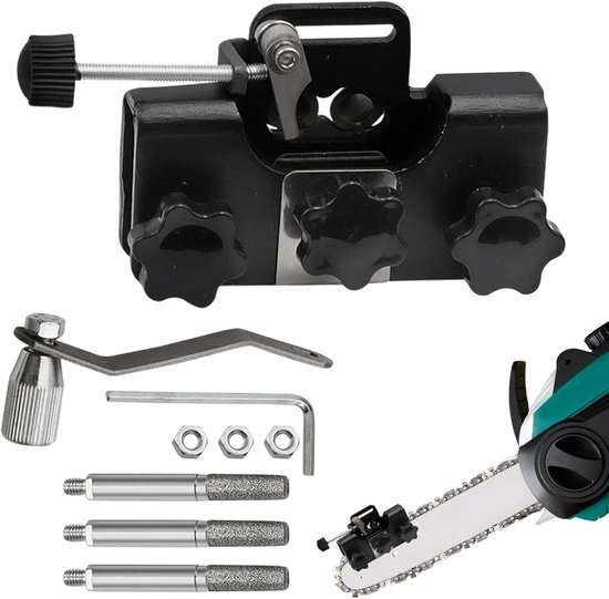 Kettingslijper - Met 3 slijpkoppen - Kettingzaag slijper - Kettingzaag slijpen - Slijpen voor kettingzagen - Kettingzaag Ketting Slijper - Tanden Slijper- Slijper vijltafel - Voor alle soorten kettingzagen en elektrische zagen - Voor tuiniers - Zwart van Merkloos	