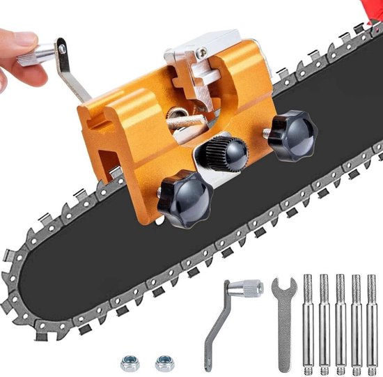 Kettingslijper - Met 5 slijpkoppen - Kettingzaagslijpers - Kettingzaag slijper - 10cmx6cm x7cm - Voor alle soorten kettingzagen en elektrische zagen - Geel van Merkloos	