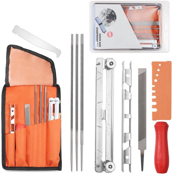 Kettingslijperset voor kettingzaag, 10-delige set met vijlen, geleider en opbergtas van Merkloos	