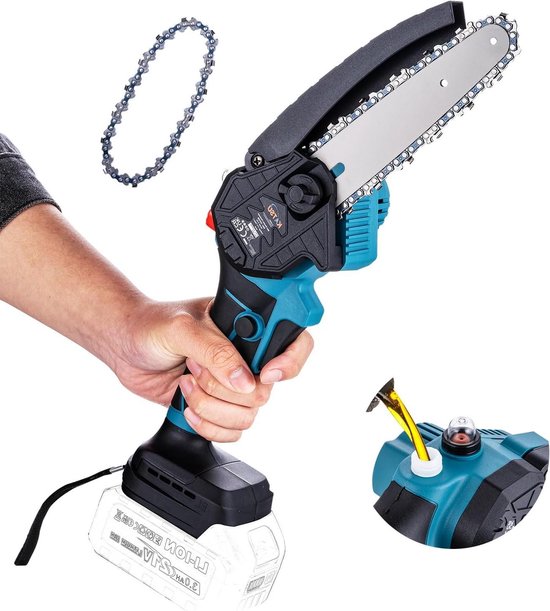 Kettingzaag 155 cm KATSU FIT-BAT 21V borstelloos - voor het snoeien van boomtakken - extra ketting - handmatige oliepomp. garden saw hand van KATSU