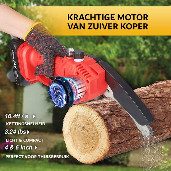 Kettingzaag - Accu Kettingzaag - Mini Kettingzaag - Hand Kettingzaag - 2-in-1 - Incl 4 Kettingen en 2 Batterijen van Merkloos	