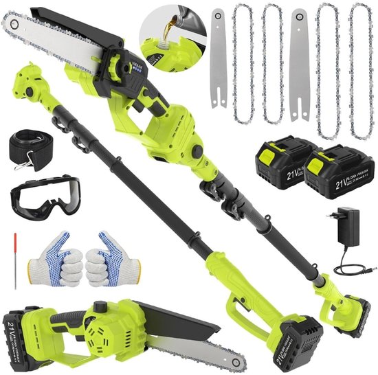 Kettingzaag Accu Professionele Snoeikracht Met Maximale Bewegingsvrijheid – Telescopische Steel Verstelbaar Voor Hoog Bereik – Elektrische Snoeischaar 2-In-1 Multifunctioneel Ontwerp | incl. Oplaadbare Accu En Veiligheidssysteem van Merkloos	