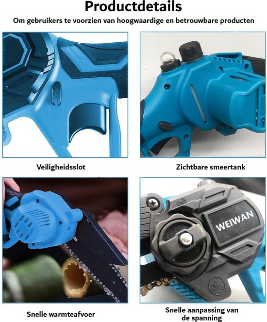 Kettingzaag - Elektrische Kettingzaag - Mini Kettingzaag - 6 Inch - 2 Batterijen van Easytools