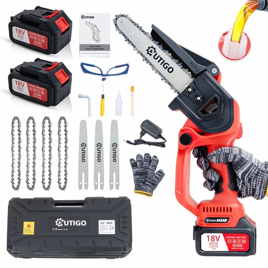 Kettingzaag - Elektrische Kettingzaag - Zaag - Elektrische Zaag - Mini Kettingzaag - Mini Elektrische Kettingzaag - Elektrisch - 2x Accu - 3000Mah - Met Accessoires van Merkloos	