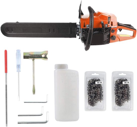 Kettingzaag met 2-takt motor en snelstart - 58CC 50CM, anti-vibratie systeem met dubbele kettingen van Merkloos	