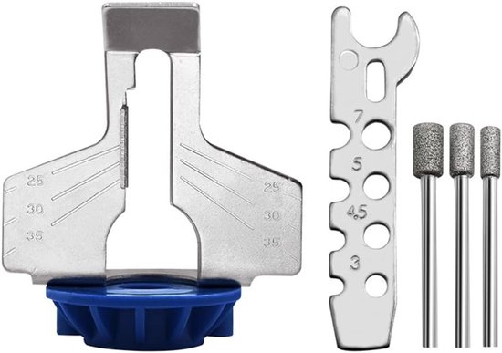 Kettingzaag Slijper - Slijp Set - Gereedschap Onderhoud - Precisie Hoekgeleider - Met Braam Bit - Blauw