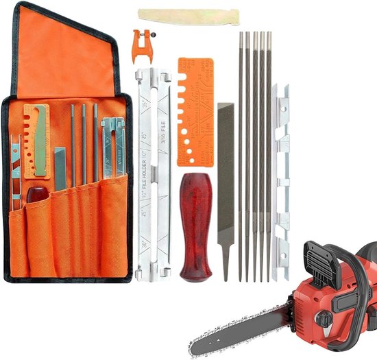 Kettingzaag Slijper - Zaagvijl Set - Onderhoud Houtbewerking - Compleet Met Opbergtas - 14 Delig van Merkloos	