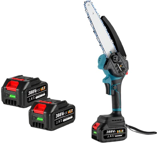 Kettingzaag - Snoeizaag - Takkenzaag - Handzaag - Draadloze - Elektrische - 1500W - 8 Inch Zaagblad - Brushless Motor - Handzaam Ontwerp – Inclusief 2x 18V Accu en EU Stekker van VONROC