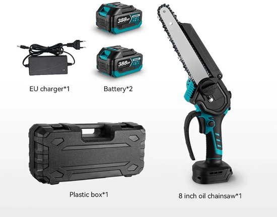 Kettingzaag - Snoeizaag - Takkenzaag - Handzaag - Draadloze - Elektrische - Mini - Brushless Motor – 8 Inch - Tuin- en Snoeizaag – Inclusief 2x 18V Accu van Merkloos	