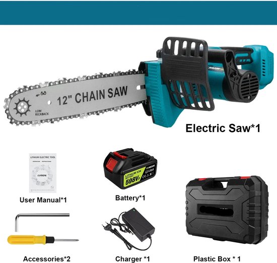 Kettingzaag - Takkenzaag - Handzaag - Snoeizaag - Draadloze - 12 Inch - 18V - 18000 RPM - Brushless - Boom- en Houtzagen - Tuin - 1 Accu van Merkloos	