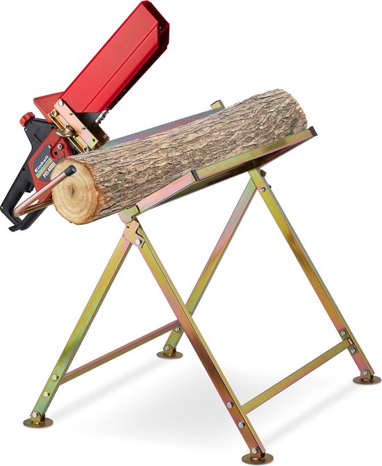 kettingzaagbok - tot 120 kg - inklapbare schraag - hendel om af te meten - metaal - goud van Kinzo Garden