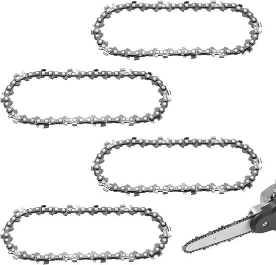 Kettingzaagketting 10 cm - 4 Stuks met 28 Aandrijfschakels, Terugslagarme Kettingen voor Houtbewerking